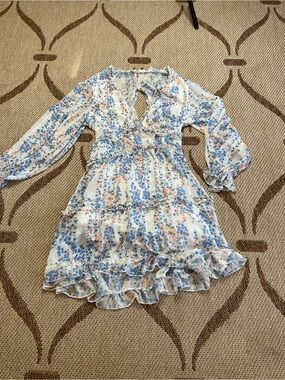 Floral Ruffle Mini Dress in Blue and Peach